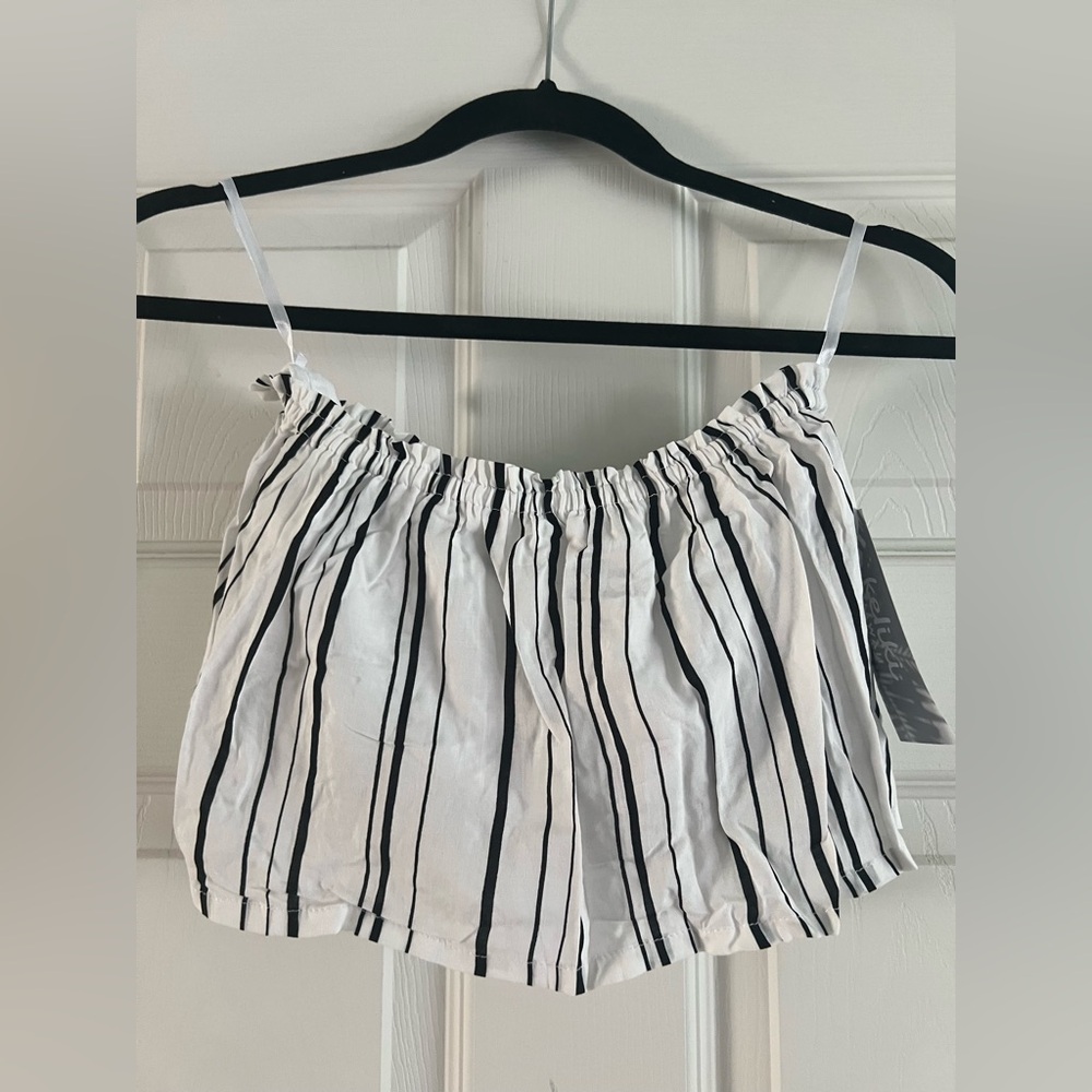 Keliki Striped Black and White Bandeau Crop Top NWT